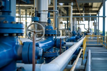 Oil and gas processing plant with pipe line valves, gas compression