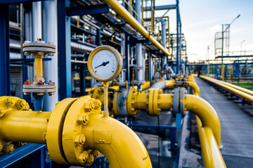 Oil and gas processing plant with pipe line valves, gas compression