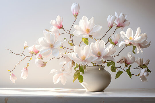 Delicate Blossoming Magnolia Tree in a Lush Garden: A Captivating Burst of Seasonal Beauty and Softness