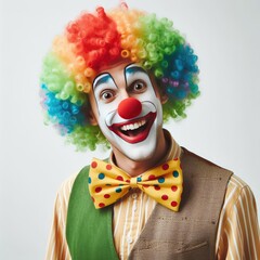 funny clown with a wig on white background
