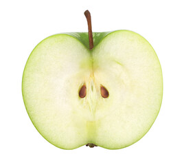 half green apple isolated, transparent PNG, PNG format