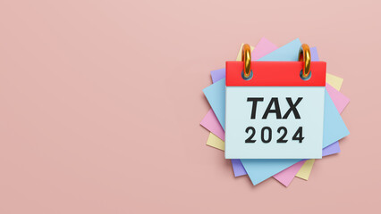 Calendar with the word tax day, Tax payment reminder Concept. Bell notification, calendar and checklist tax payment on pink background. Financial management, Payment deadline. 3d render illustration