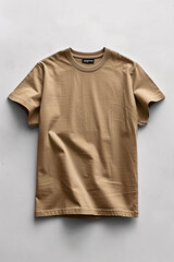 Striking Tees Presentation, Beige Brown Color T Shirt Elevate Your Brand with Impeccable Logo Mockup on Male & Female Shirts