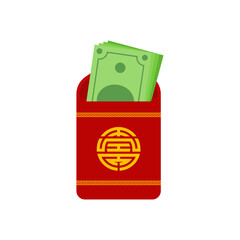 Chinese angpao vector illustration. Traditional red envelope with coins, money for Chinese New Year, birthday, wedding and other holidays. Flat illustration.