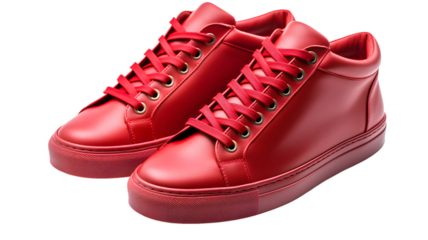 Pair of red shoes, red sneakers isolated on white background
