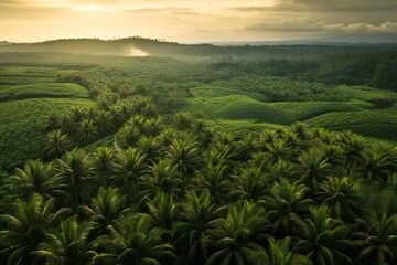 Fototapeta na wymiar green plantation of palm oil overtaking the rainforest
