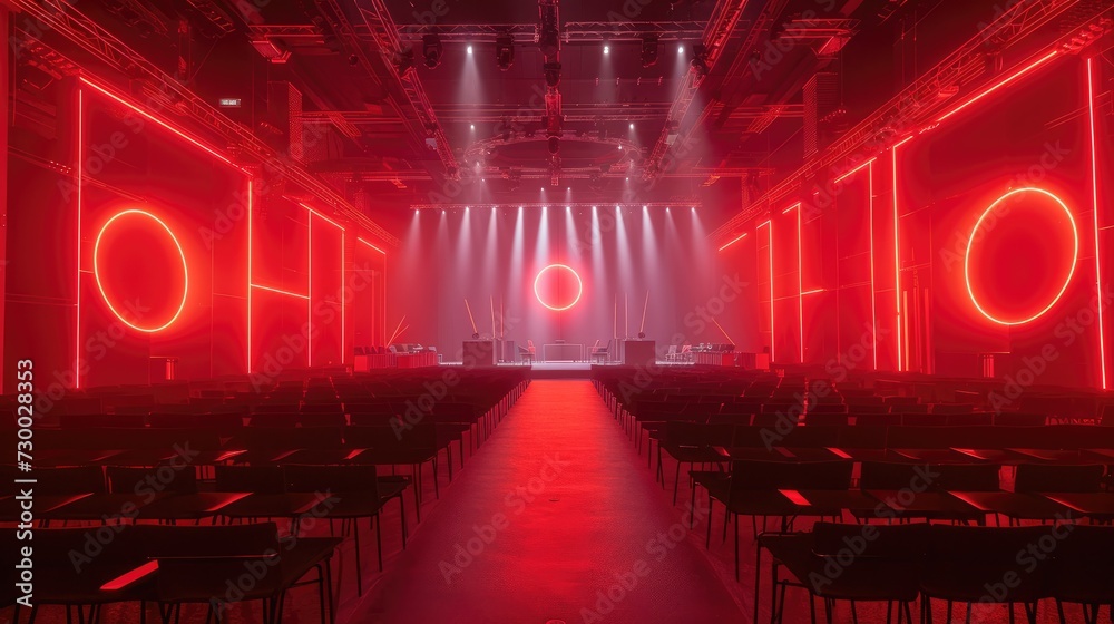 Poster the lighting stage of a conference in a red color. generative ai.