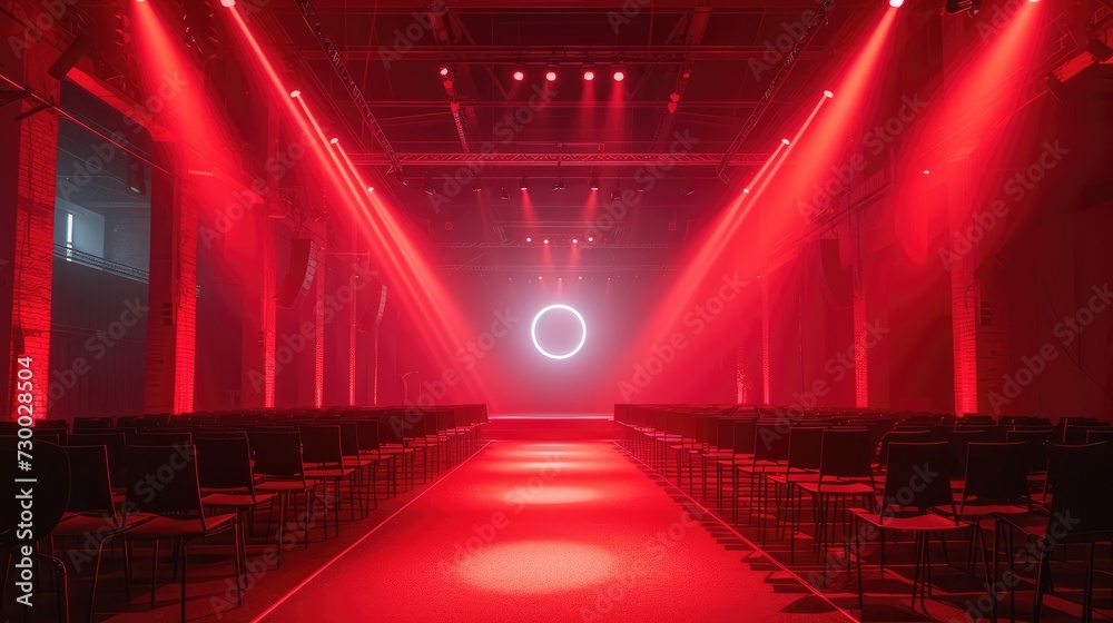 Poster the lighting stage of a conference in a red color. generative ai.