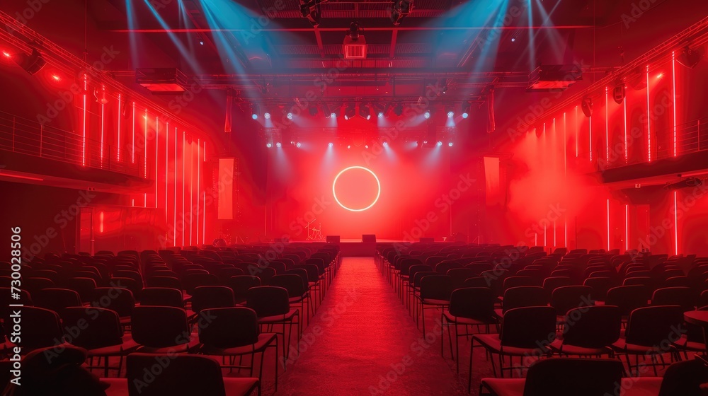 Poster the lighting stage of a conference in a red color. generative ai.