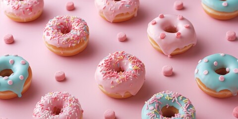 Fototapeta na wymiar Charm of Baby Donuts in Clean Visually Appealing Manner - Envision Modern Aesthetic using Soft Color Palette to Evoke a Sense of Sweetness Background created with Generative AI Technology
