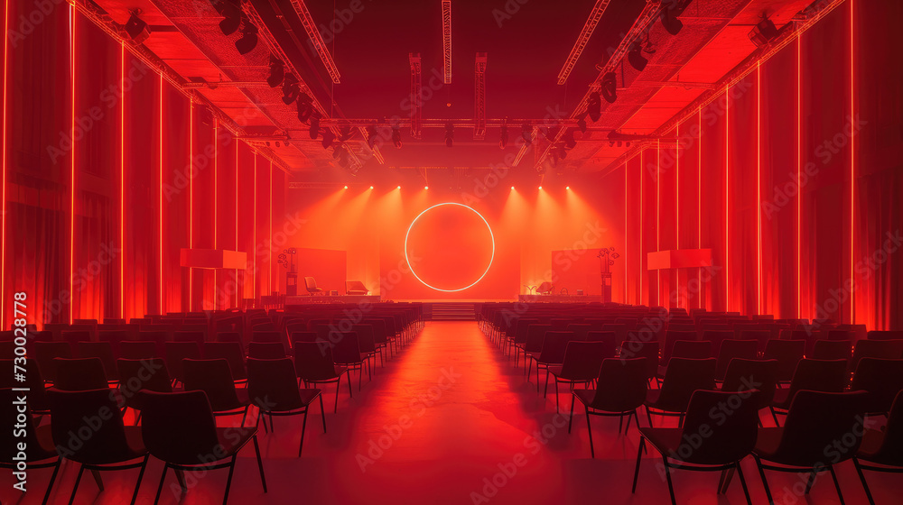 Poster the lighting stage of a conference in a red color. generative ai.