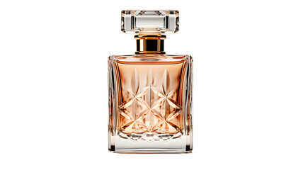 Transparent bottle of perfume, empty perfume bottle mockup, isolated, transparent PNG background