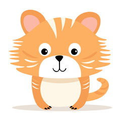 Flat illustration of a stylized orange striped tiger cub. Cartoon little tiger, cute character for children. Vector illustration