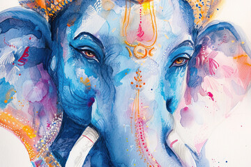 Ganesha, Hinu God, Watercolor Illustration, Generative AI - obrazy, fototapety, plakaty
