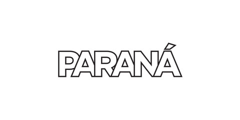 Parana in the Argentina emblem. The design features a geometric style, vector illustration with bold typography in a modern font. The graphic slogan lettering.