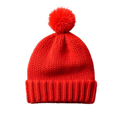 Red knitted winter cap isolated on transparent background