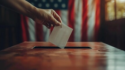 A hand throwing a vote into the ballot box, US presidential elections