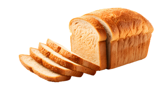 Sliced loaf of bread isolated, transparent PNG background