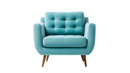 Blue leather armchair sofa isolated, transparent PNG background