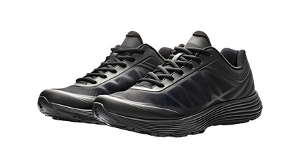 Pair of black running sports shoes isolated on transparent background