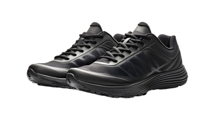 Pair of black running sports shoes isolated on transparent background