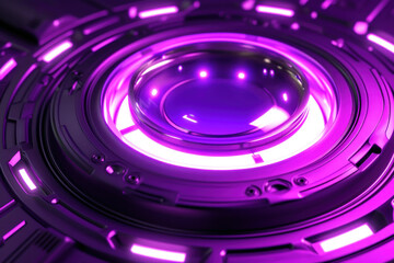 Obraz premium Digital futuristic large round glowing portal. Portal is illuminated with bright pink and purple light