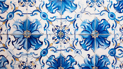 Vintage traditional tile background. Blue azulejos floral pattern. Generative AI