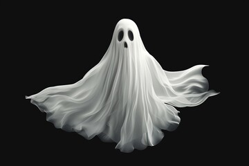 White ghostly figure. Halloween spooky monster, scary spirit or poltergeist flying in night. - obrazy, fototapety, plakaty