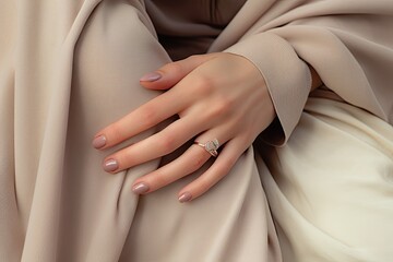 Elegantly adorned with nail polish, a woman's hand exudes luxury and sophistication in her manicure.