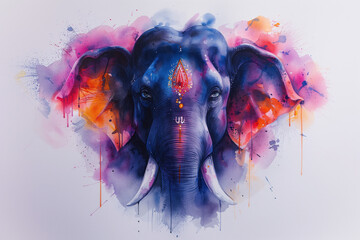 Ganesha, Hinu God, Watercolor Illustration, Generative AI - obrazy, fototapety, plakaty