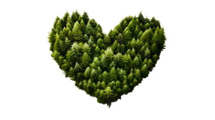 Heart shape made of grass and green trees, ecosystem, clean energy, environment, green grass heart shape isolated on transparent background