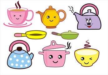 Cookware Frying pan Induction cooking, kitchen tools. Vector illustration.