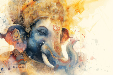 Ganesha, Hinu God, Watercolor Illustration, Generative AI