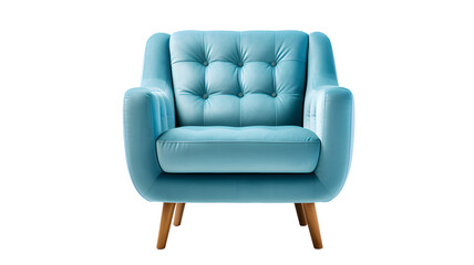 Blue leather armchair sofa isolated, transparent PNG background