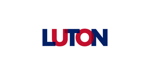 Luton city in the United Kingdom design features a geometric style illustration with bold typography in a modern font on white background.