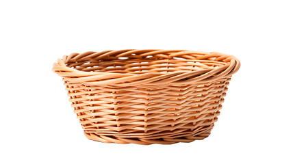 Empty wicker basket isolated, transparent PNG background
