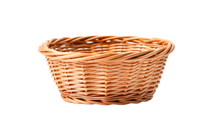 Empty wicker basket isolated, transparent PNG background