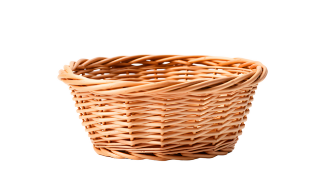 Empty wicker basket isolated, transparent PNG background