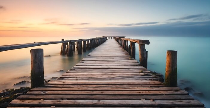 morning landscape with a wooden pier in the ocean