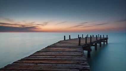 Fototapeta na wymiar morning landscape with a wooden pier in the ocean