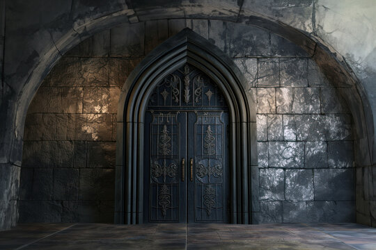 Gothic style arch doors with intricate patterns