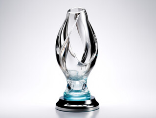 crystal trophy isolated on white background. 3d render illustration. 3d render of glass trophy cup on a gray background with reflection