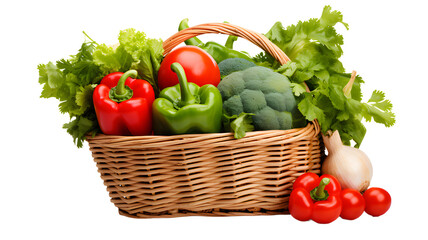 Basket with vegetables, vegetable basket isolated on white background