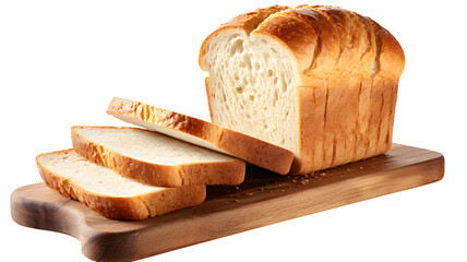 Loaf of bread on a wooden board isolated, transparent PNG background