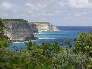 Fototapeta na wymiar North coast of Grande Terre, Anse Bertrand, Guadeloupe, Caribbean island. Cliffs in the French west Indies