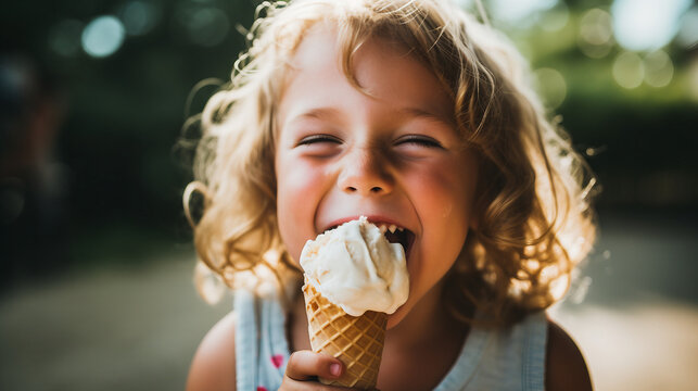Little girl eating cream
