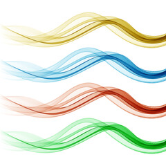 Set of waves on a white background, green, blue, yellow, red