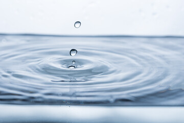 Vivid water droplets reflecting against a pristine white backdrop, creating a captivating splash...