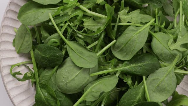 green spinach and arugula leaves food top view