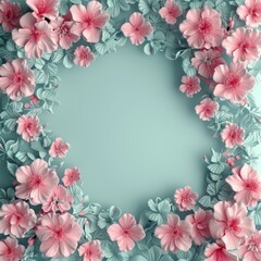flowers on mint background illustration with space for text.